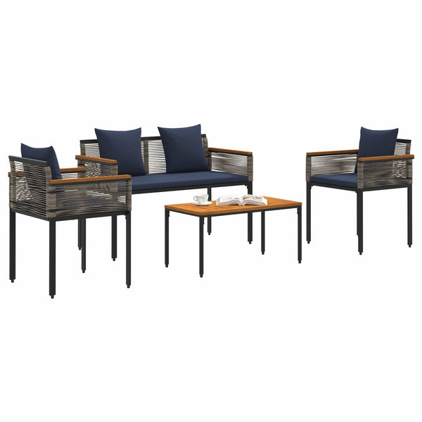 Gartenmöbel Set Grau/Marineblau Poly-Rattan