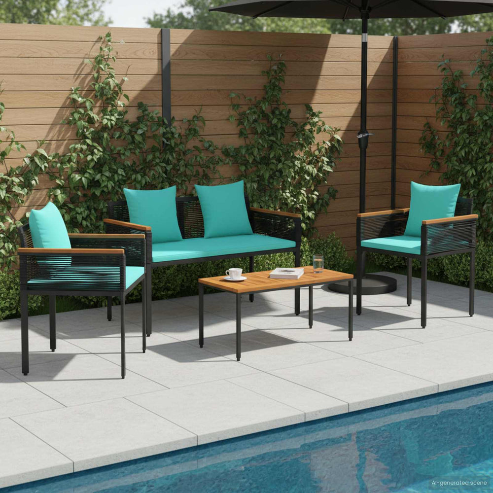 Gartenmöbel Set Poly-Rattan Schwarz Türkis