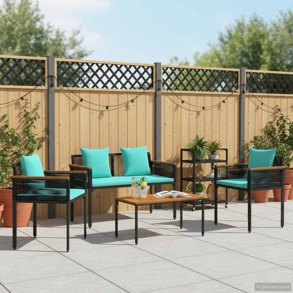 Gartenmöbel Set Poly-Rattan Schwarz Türkis