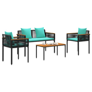 Gartenmöbel Set Poly-Rattan Schwarz Türkis
