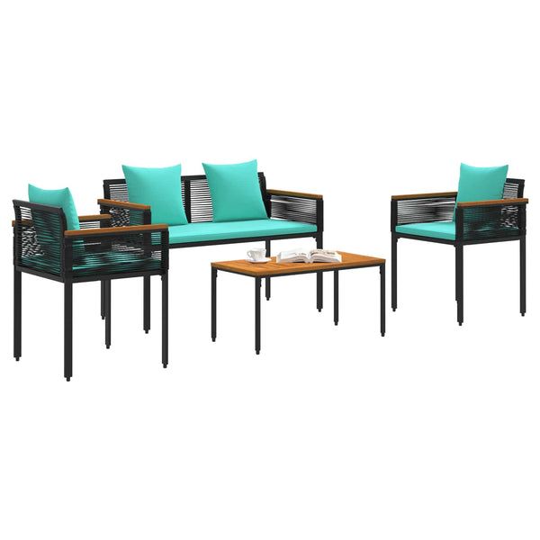Gartenmöbel Set Poly-Rattan Schwarz Türkis