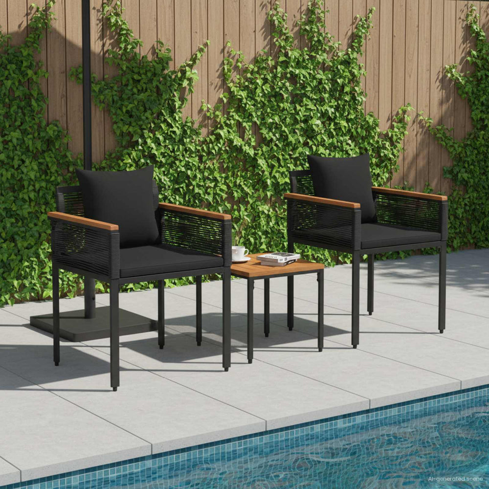 Gartenmöbel Set Schwarz Poly-Rattan mit Kissen
