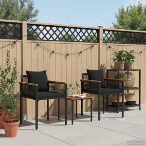 Gartenmöbel Set Schwarz Poly-Rattan mit Kissen