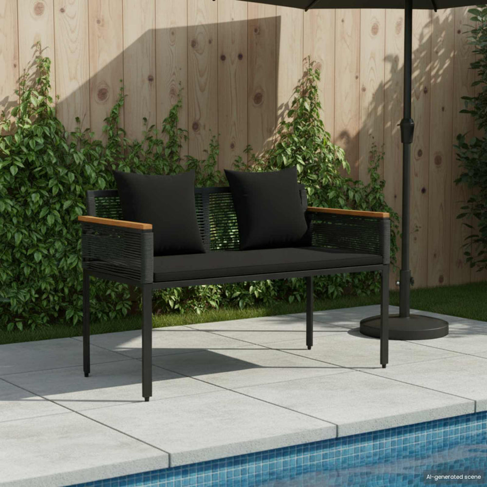 Schwarze Outdoor Bank mit Kissen, 117 cm