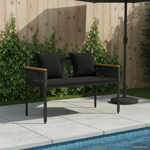 Schwarze Outdoor Bank mit Kissen, 117 cm