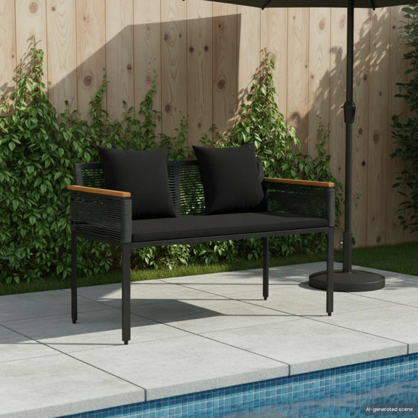 Schwarze Outdoor Bank mit Kissen, 117 cm