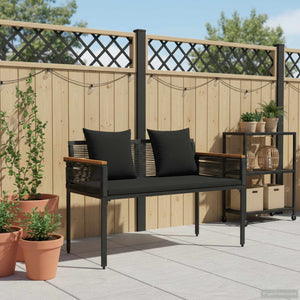 Schwarze Outdoor Bank mit Kissen, 117 cm