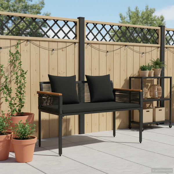 Schwarze Outdoor Bank mit Kissen, 117 cm