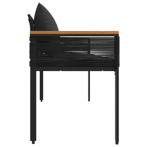 Schwarze Outdoor Bank mit Kissen, 117 cm