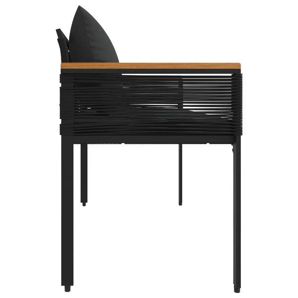 Schwarze Outdoor Bank mit Kissen, 117 cm