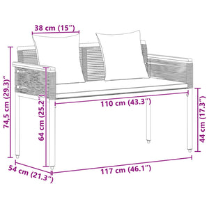 Schwarze Outdoor Bank mit Kissen, 117 cm