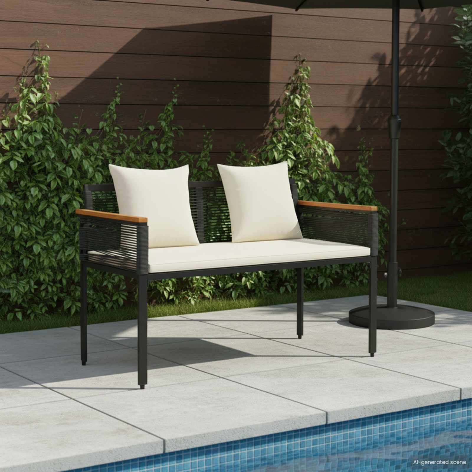 vidaXL Banc d'extérieur noir et crème 117 x 54 x 74,5 cm