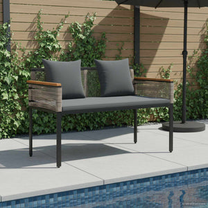 Grau/Dunkelgraue Poly-Rattan Gartenbank