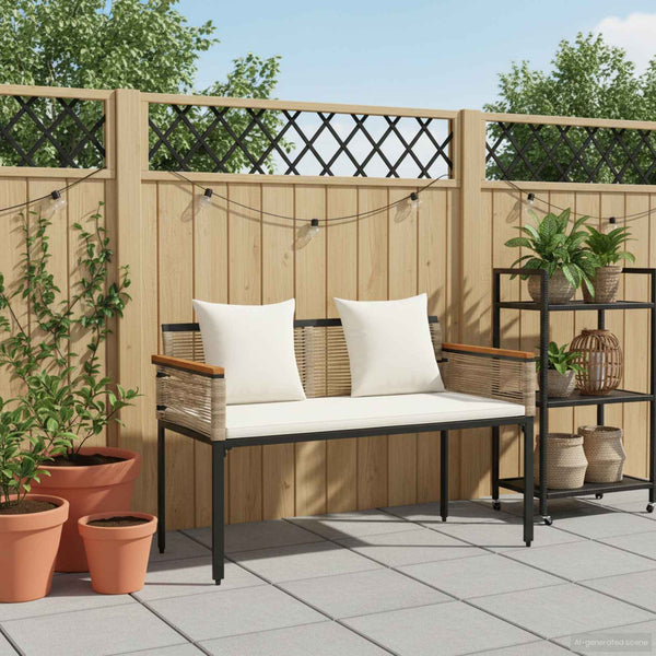 vidaXL Banc d'extérieur beige et blanc crème 117 x 54 x 74,5 cm résine tressée