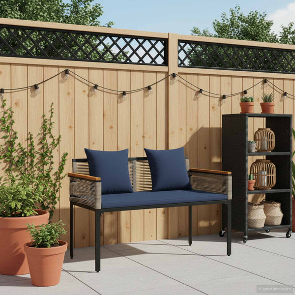 Grau/Marineblaue Outdoor Bank aus Poly-Rattan