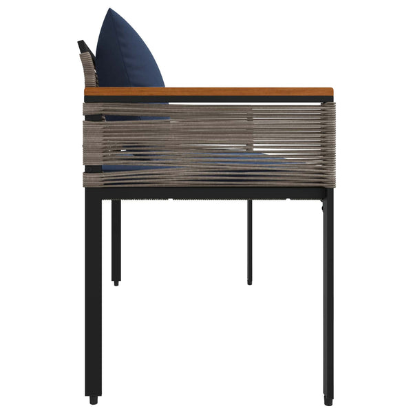 Grau/Marineblaue Outdoor Bank aus Poly-Rattan