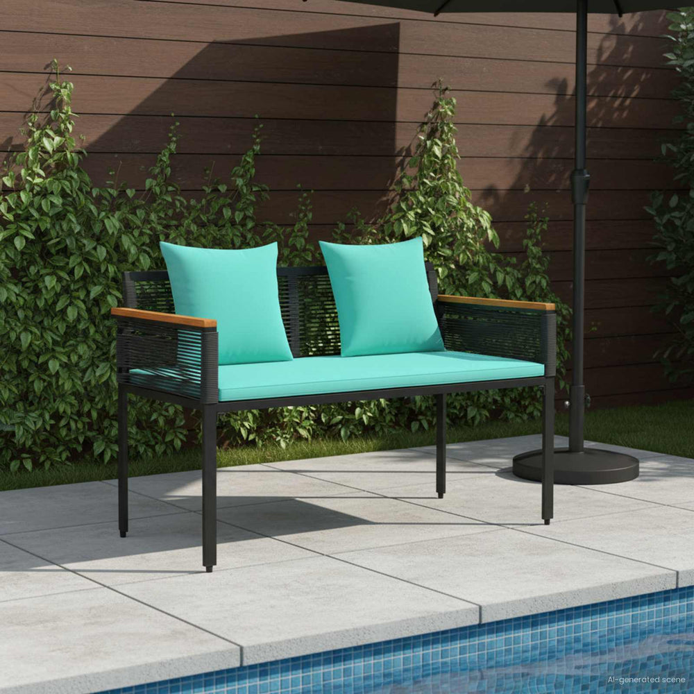 Outdoor Bank Schwarz Türkis Poly-Rattan 117 cm