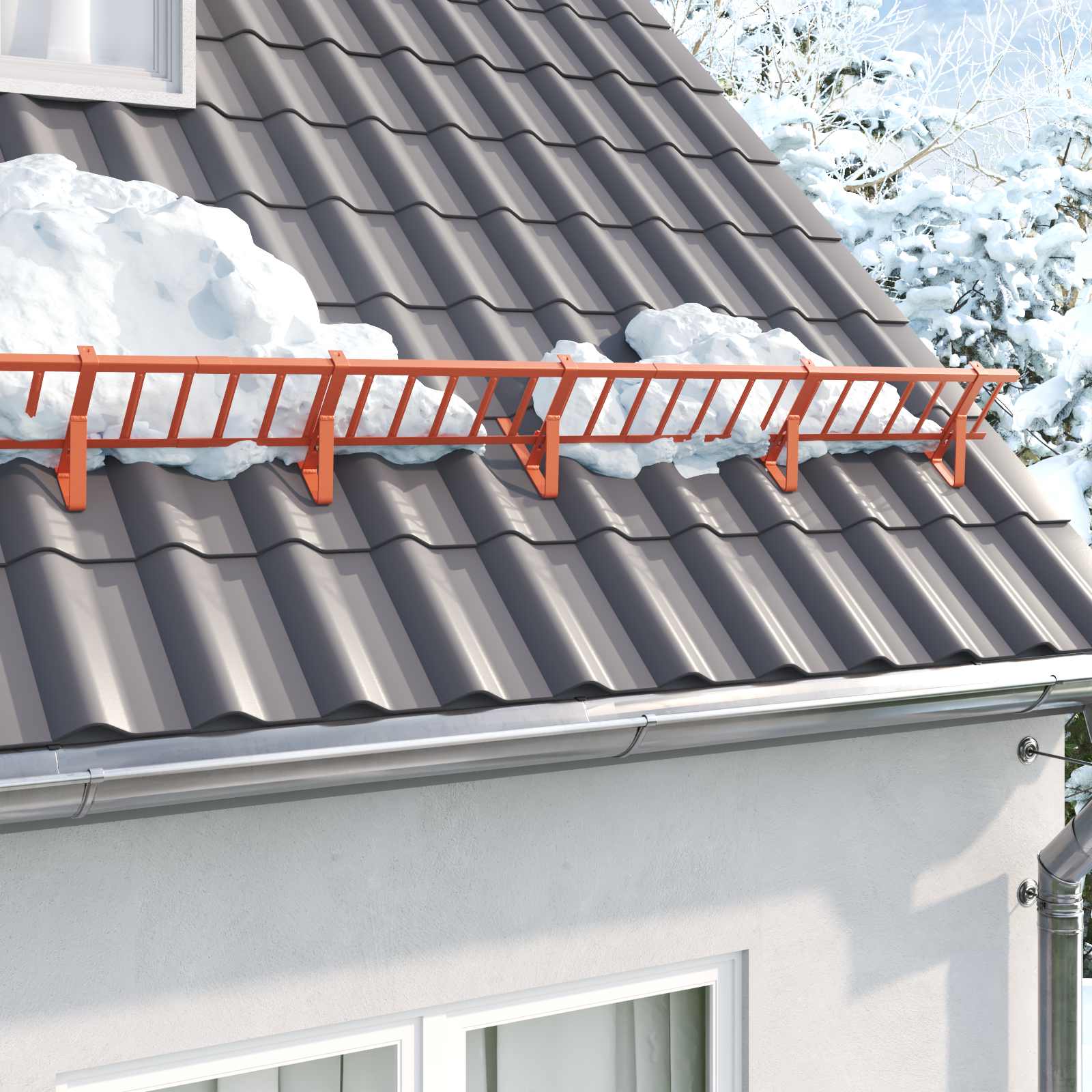 Dach Schneefang Rot Stahl 300cm