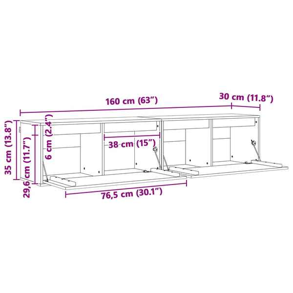 Wandschrank mit Regal, 2er Set, Wachsbraun