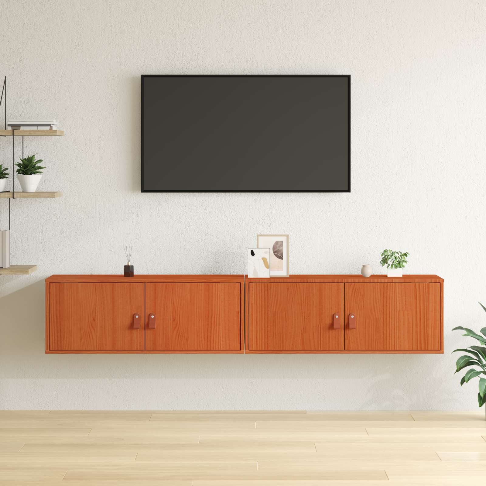 Wandschrank mit Regal, 2er Set, Wachsbraun
