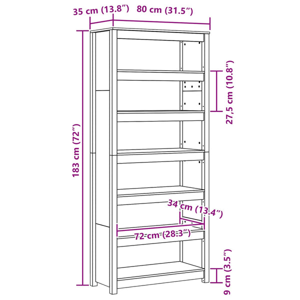 Bücherregal Wachsbraun Massivholz 80x183cm