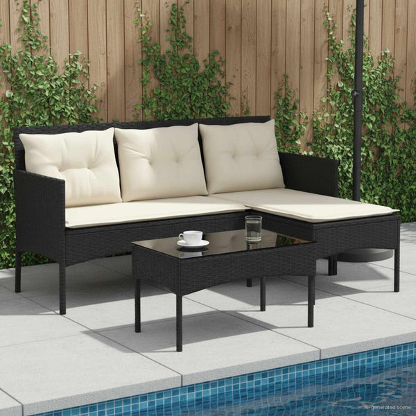 Gartensofa Set 2-teilig Poly-Rattan Schwarz Creme