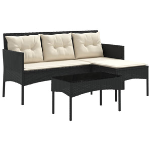 Gartensofa Set 2-teilig Poly-Rattan Schwarz Creme