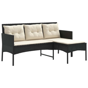 Gartensofa Set 2-teilig Poly-Rattan Schwarz Creme