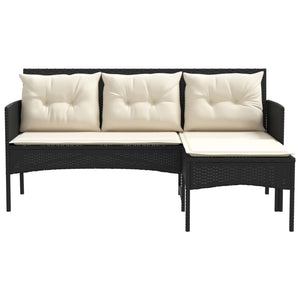Gartensofa Set 2-teilig Poly-Rattan Schwarz Creme