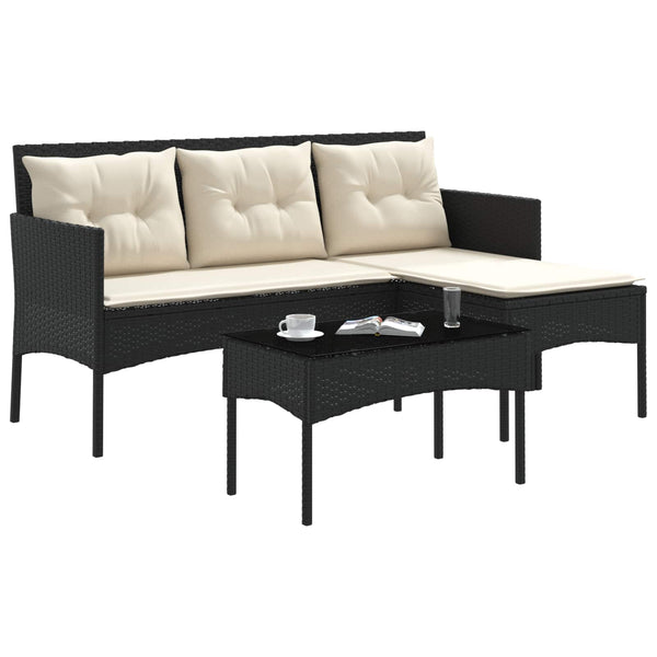 Gartensofa Set 2-teilig Poly-Rattan Schwarz Creme