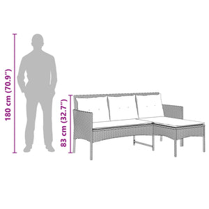 Gartensofa Set 2-teilig Poly-Rattan Schwarz Creme