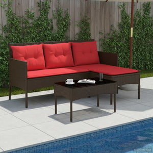 Gartensofa Set Poly-Rattan Braun Rot 2-teilig