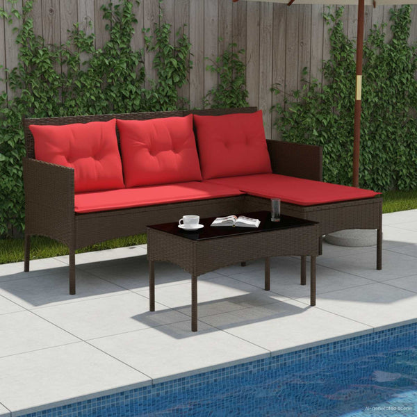 Gartensofa Set Poly-Rattan Braun Rot 2-teilig