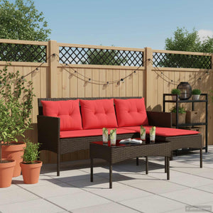Gartensofa Set Poly-Rattan Braun Rot 2-teilig