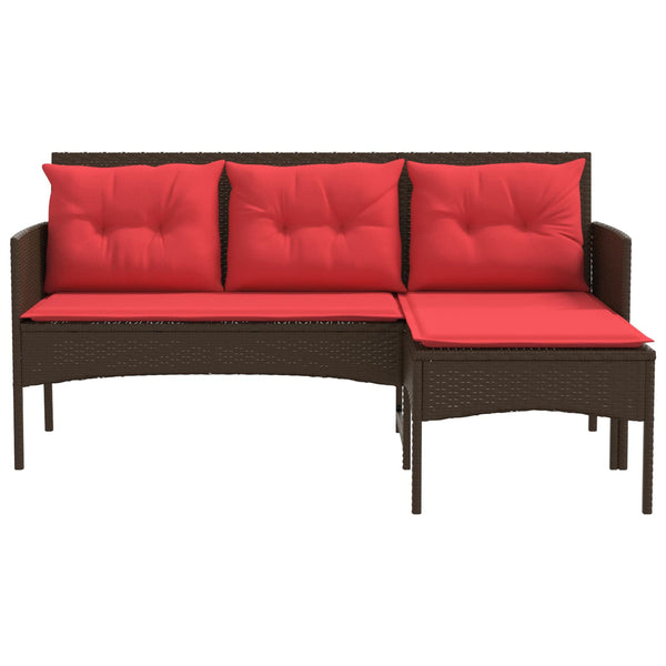 Gartensofa Set Poly-Rattan Braun Rot 2-teilig
