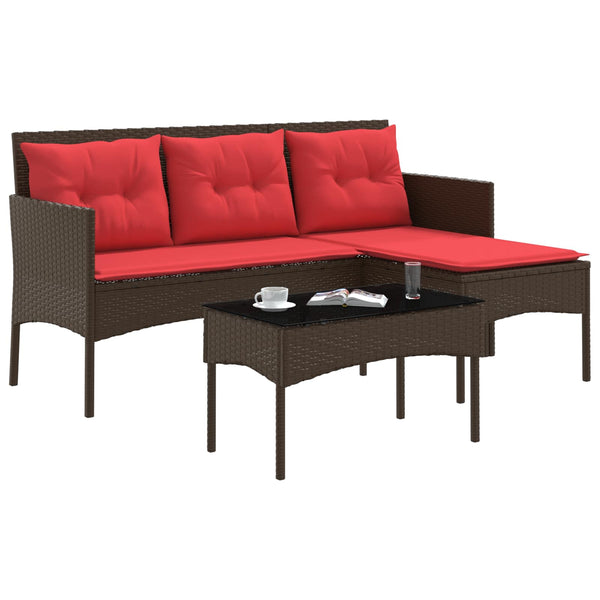 Gartensofa Set Poly-Rattan Braun Rot 2-teilig