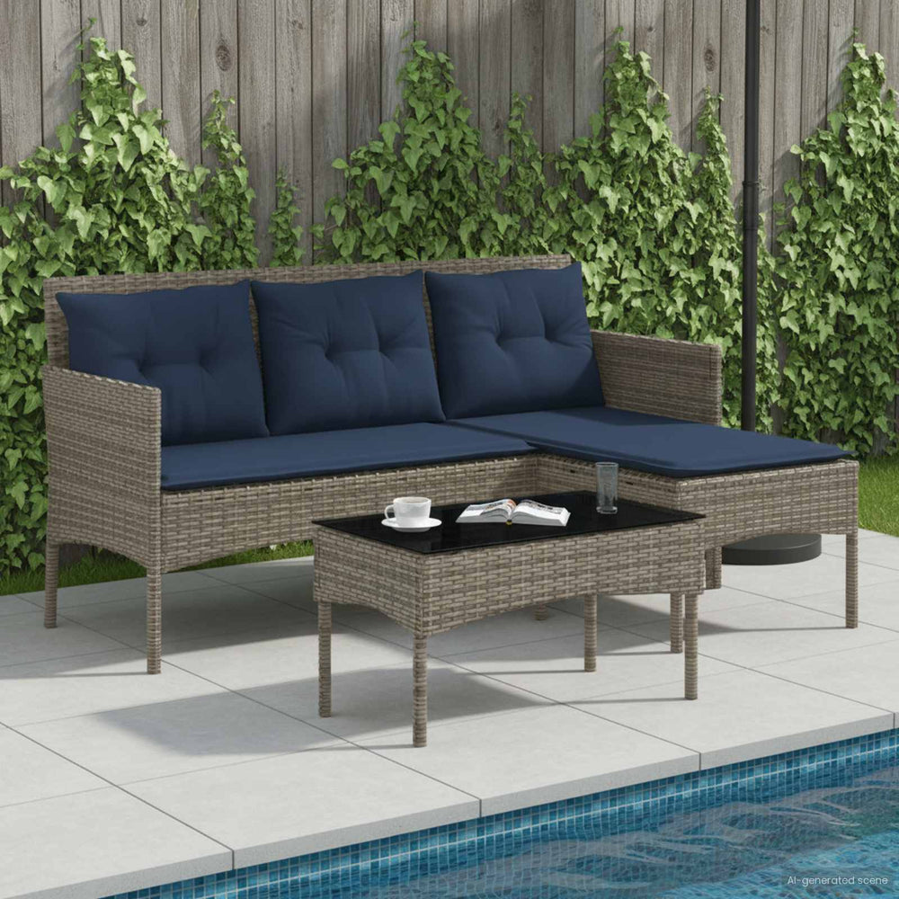 vidaXL Ensemble de canapés de jardin avec coussins 2 pcs Gris et bleu marine résine tressée