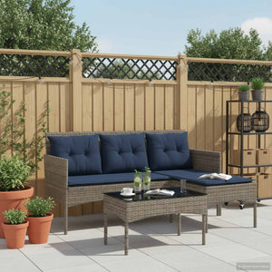 Gartensofa Set Grau Marineblau Poly Rattan