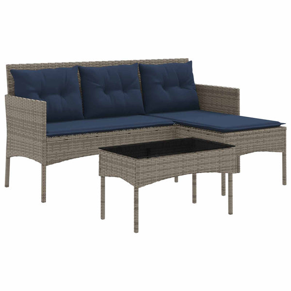 Gartensofa Set Grau Marineblau Poly Rattan