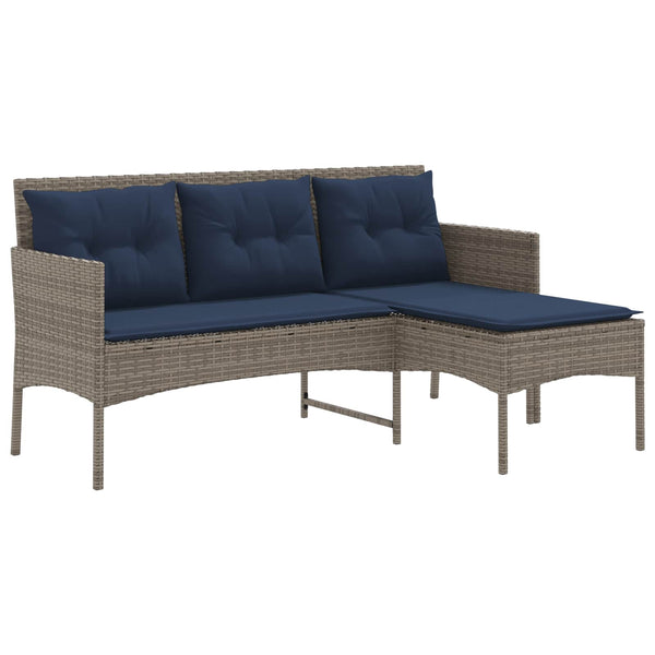 Gartensofa Set Grau Marineblau Poly Rattan