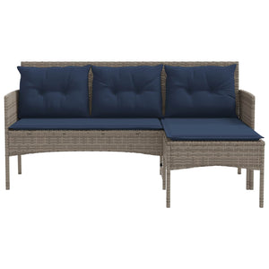 Gartensofa Set Grau Marineblau Poly Rattan