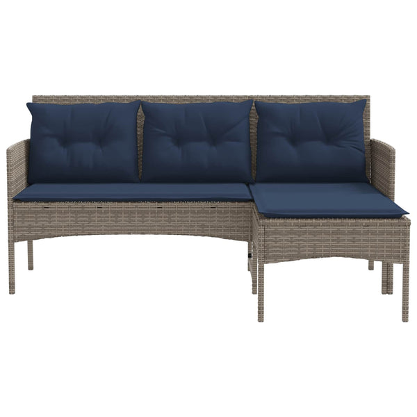 Gartensofa Set Grau Marineblau Poly Rattan