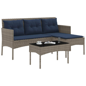 Gartensofa Set Grau Marineblau Poly Rattan
