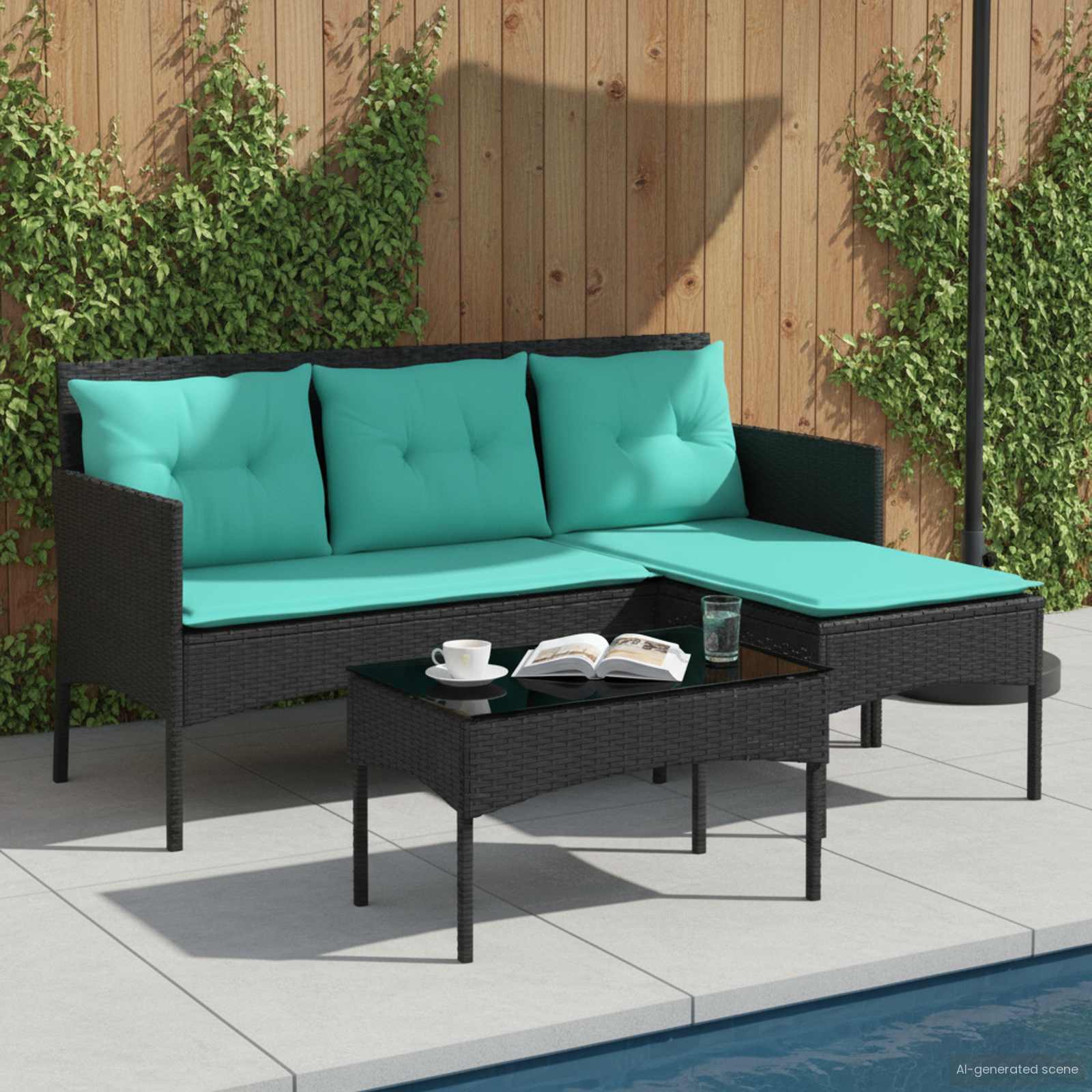 Gartensofa Set 2-teilig Poly Rattan mit Kissen