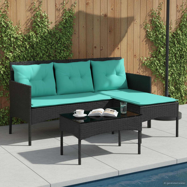 Gartensofa Set 2-teilig Poly Rattan mit Kissen
