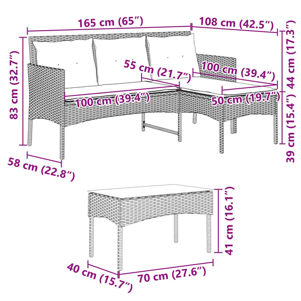 Gartensofa Set 2-teilig Poly Rattan mit Kissen