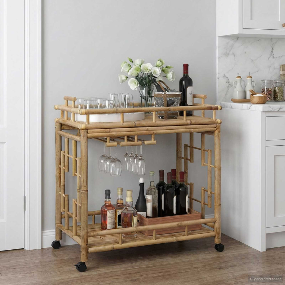 vidaXL Wine Cart with Wheels Natural 85 x 50 x 93 cm Bamboo