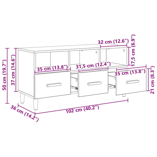 vidaXL Meuble TV artisanat Chêne 102 x 36 x 50 cm Bois d'ingénierie