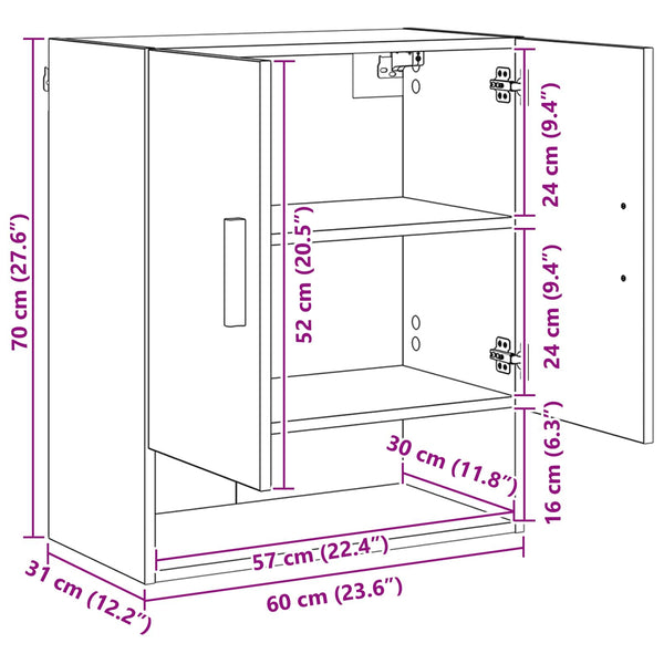 Wandschrank Schwarz Eiche 60x31x70cm