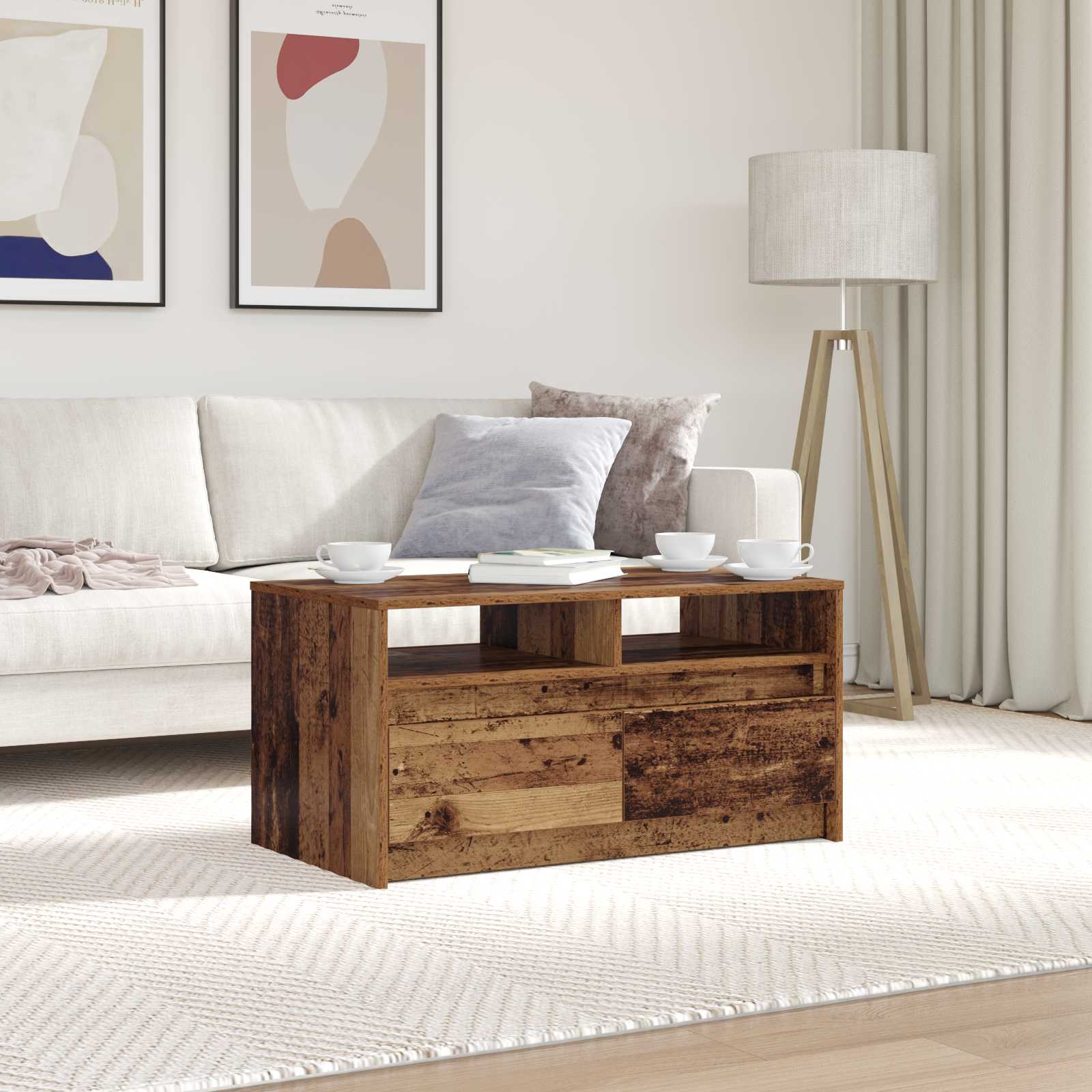 Couchtisch Altholz mit Schubladen 90x50 cm